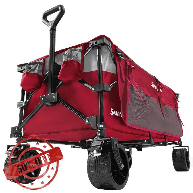 SunnyFeel 49''L 550lbs Heavy Duty Wagon Cart Foldable with Wheels