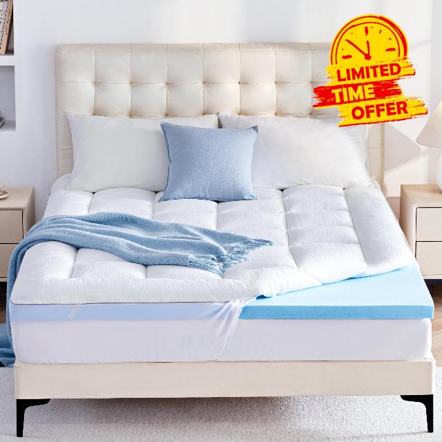 BDEUS Dual Layer 3 Inch Memory Foam Mattress Topper Queen Size
