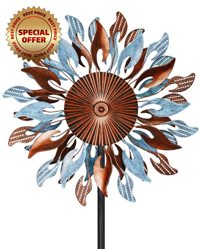 Garden Wind Spinners - 83" Large Outdoor Metal Wind Sculptures & Spinners with Stake