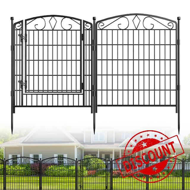 10 Panels No Dig Decorative Garden Fence with Gate