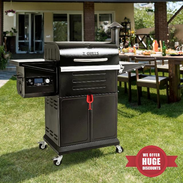 Z GRILLS Wood Pellet Grill & Smoker 8-in-1 Pellet Grill with Automatic Temperature Control,Meat Probes,572 Sq. in Area for Backyard Camping Outdoor Party