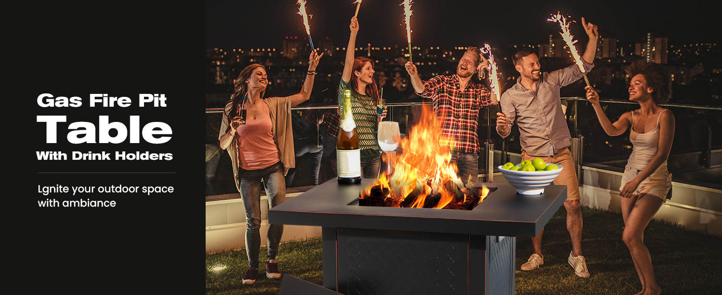 Verdeluxe 32in gas fire pit table with hose