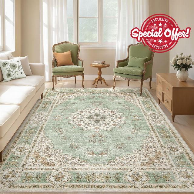 Area Rugs 9x12 Living Room: Washable Boho Large Neutral Floral Rug Soft Farmhouse Indoor Floor Vintage Non Slip Carpet for Bedroom Nursery Kids Playroom Dining Room Office Home House- Green