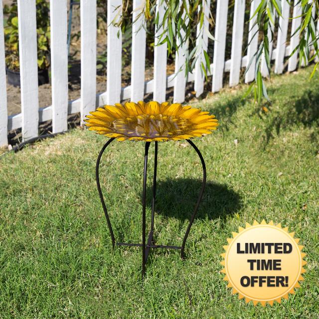 Alpine Corporation MAZ470 Alpine 15" Embossed Metal Sunflower Birdbath