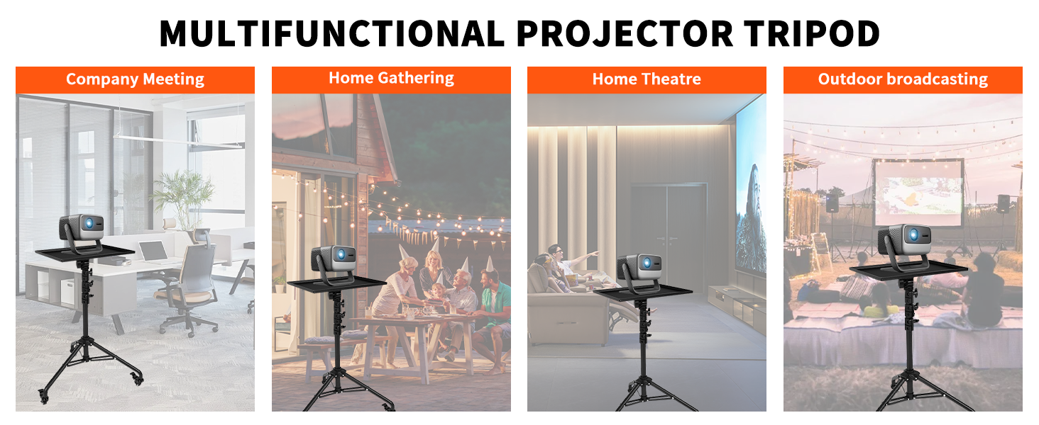 Gugxiom Projector Tripod Stand,Projector Stand with 2 Shelves and Gooseneck Phone Holder