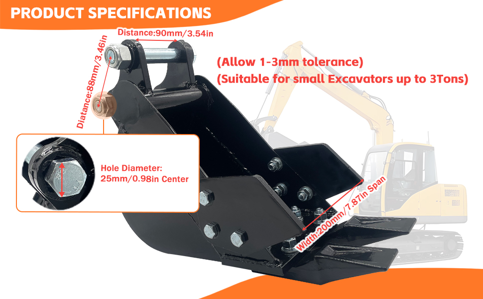 200mm Narrow Digging Bucket Mini Excavators Digger Attachment Narrow Trench Bucket