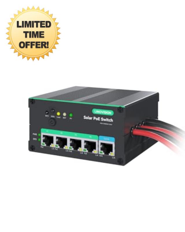 LINOVISION Industrial 4 Ports MPPT Solar PoE Switch for Security Cameras and IoT Devices
