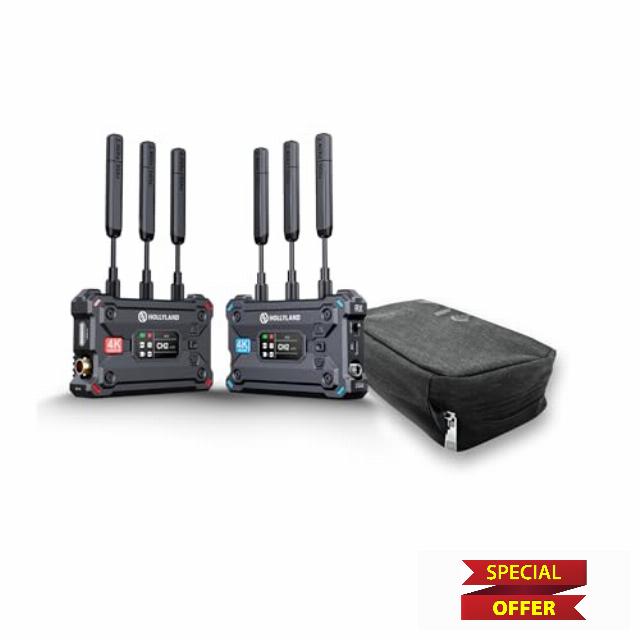 Hollyland Pyro S Wireless Video Transmission System with Auto Dual-Band Hopping Technology Bundle with Folding Storage Travel Case with Zippered Pockets (Black) (2 Items)