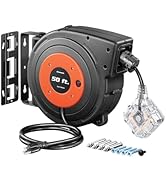 DEWENWILS Retractable Extension Cord Reel, 75 FT Heavy Duty Power Cord, 14/3C SJTOW Retractable C...