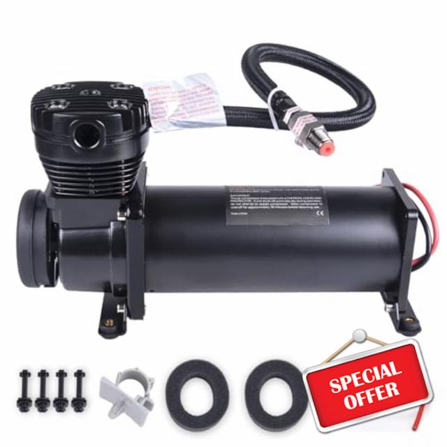 200PSI 1/4NPT Heavy Duty Air Train Horn/Air Ride Suspension Compressor 12V with 3/8NPT Replacement Fittings Pneumatic Suspension Compressor Black for Car Horns