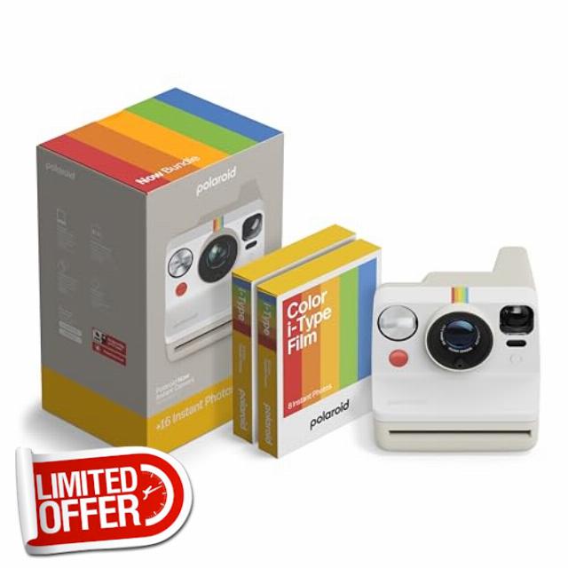 Polaroid - NOW Gen3 - Instant Camera - Camera + Color Film Bundle (16 photos) White (6561)