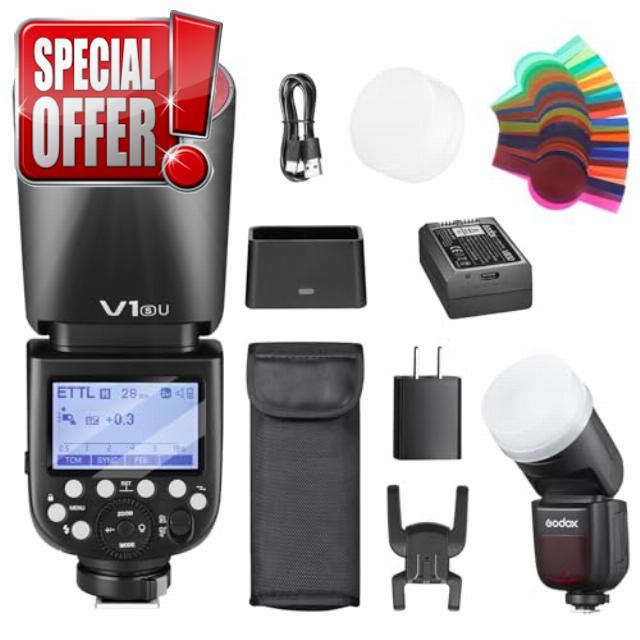 Godox V1S USA V1 SU Round Head Flash for Sony TTL Hot Shoe Flash 2.4G X Wireless HSS 1/8000s 2980mAh Lithium Battery LED Modeling Lamp Shot speedlight with Tri-Color Diffuser for Sony(USA Version)