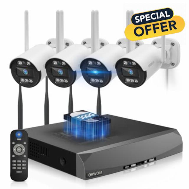 《130°Wide Angle & Two-Way Audio》Wireless Security Camera System Outdoor