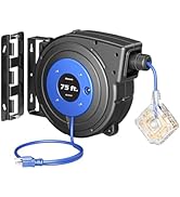 DEWENWILS 60FT Extension Cord Reel, Retractable Cord Reel, Twist-lock Stopper, 12/3C SJTOW, 6 Gro...