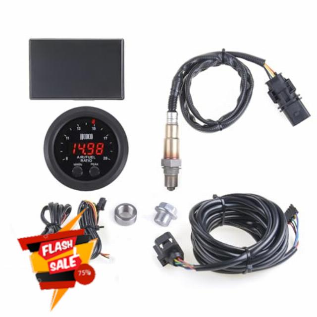 Universal Air/Fuel Ratio Gauge Kit - 52mm (2-1/16”) with LSU 4.9 Sensor and Controller Box Wideband UEGO Ultra-Thin Round Digital AFR O2 Oxygen Sensor Controller Gauge
