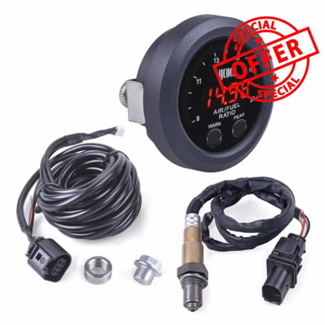 Universal Air/Fuel Ratio Gauge 52mm (2-1/16”) with LSU 4.9 Sensor Wideband UEGO Ultra-Thin Round Digital AFR O2 Oxygen Sensor Controller Gauge