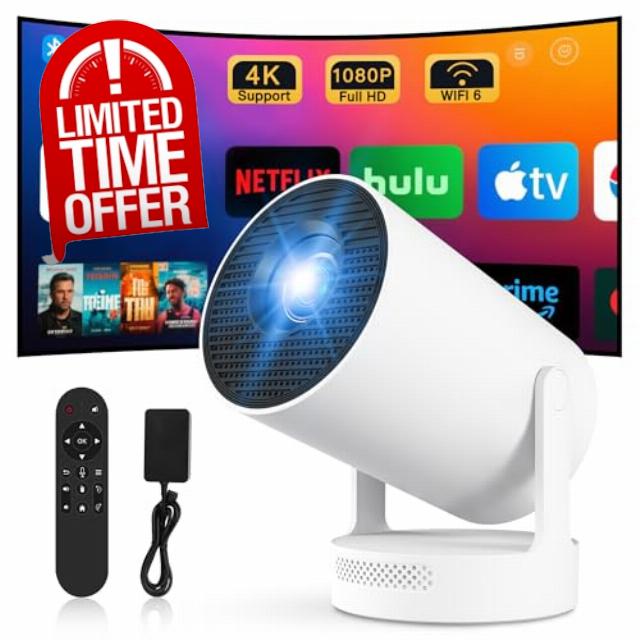 Mini Projector 4K Portable Projector – WiFi 6 Android 11.1080P Full HD Support for Phone/PC/Lap/Stick