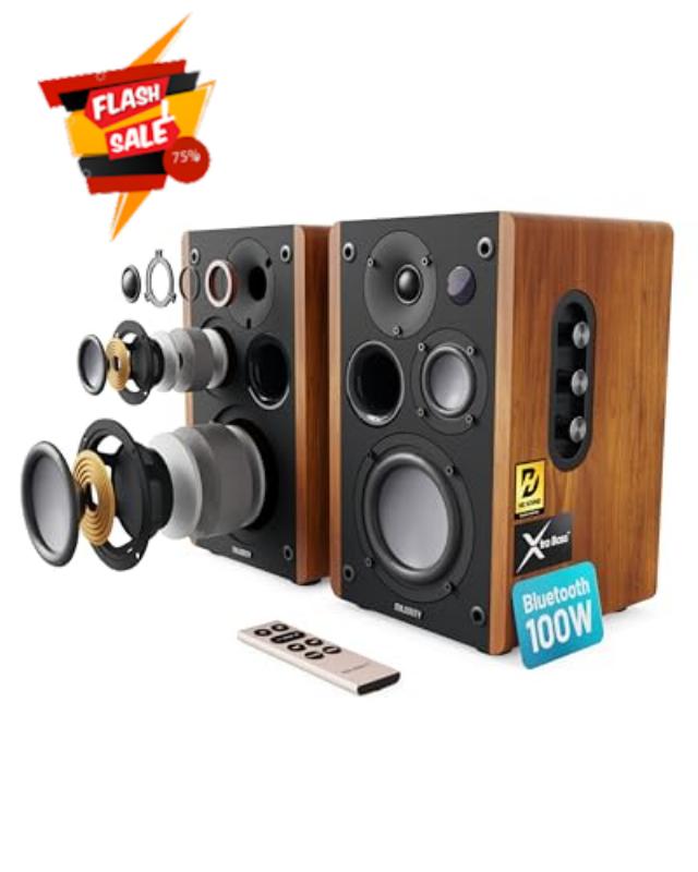 Majority Powered Bookshelf Speakers | 5.3 Bluetooth Stereo Speakers | 100W Active Bookshelf Speakers | Powered Studio Monitor Speakers with Xtra Bass & 3 Drivers D100