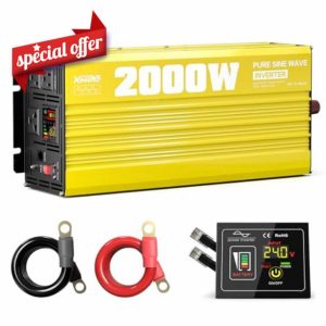 XWJNE 2000W Pure Sine Wave Power Inverter 24V DC to 120V AC Converter with LED Display and Remote Controller for Home