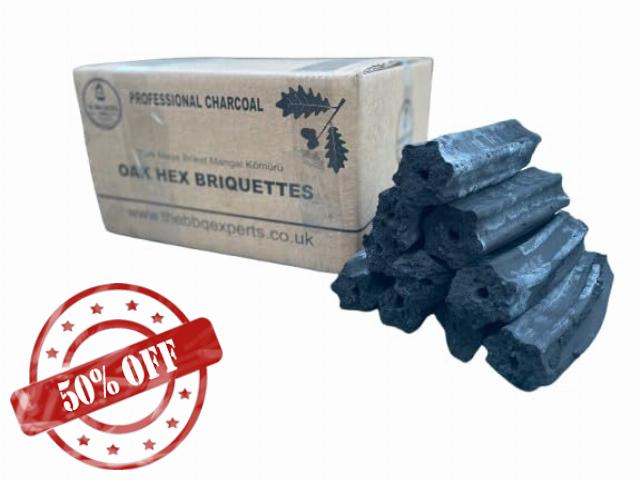 10kg Turkish Oak HEX Charcoal Briquettes by The BBQ Experts - Restaurant-Grade Oak Wood Briquettes for BBQ
