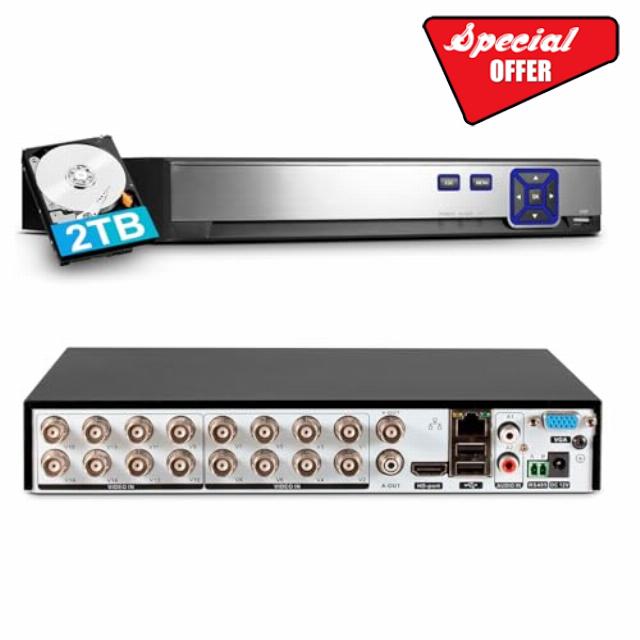 KERUI 16 Channel Security Recorder DVR Supports 5MP Hybrid 5-in-1 AHD/TVI/CVI/CVBS/IP Analog Camera DVR with Human Detection