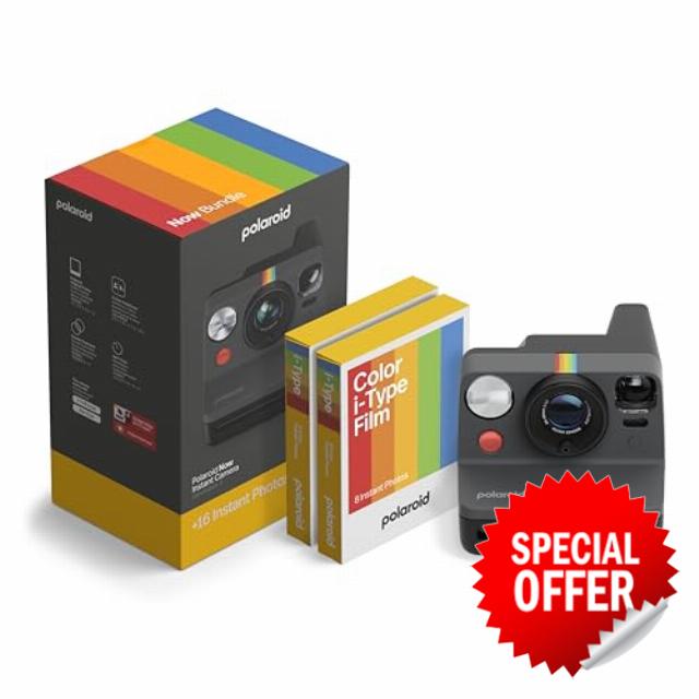 Polaroid - NOW Gen3 - Instant Camera - Camera + Color Film Bundle (16 photos) Black (6560)