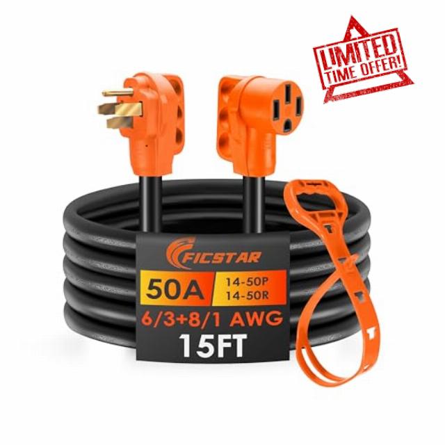 15FT 50 Amp RV/Generator Extension Cord Outdoor with Grip Handle