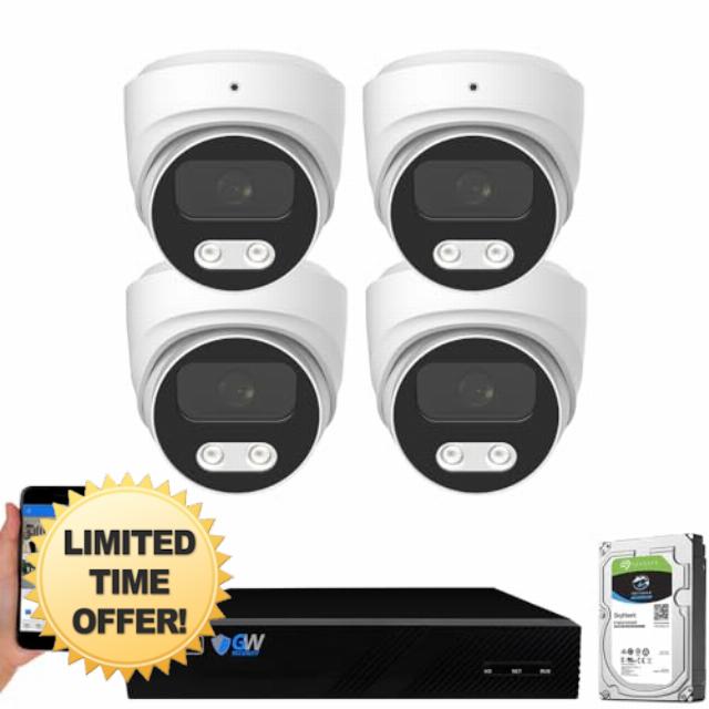 GW Security 8 Channel 12MP NVR 4K Security Camera System with 4 x 8MP PoE Spotlight Color Night Vision Outdoor/Indoor Microphone Dome Cameras