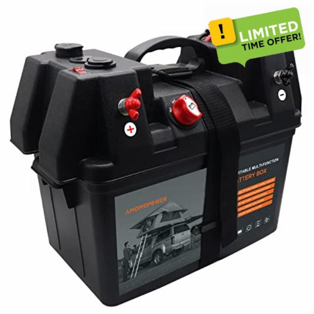 AMOMDPOWER 12-24V Multi-Function Battery Control Box Camping Electrical System Waterproof Jumper Box Retrofit Heavy Duty Battery Control Boxes for Marine Trailer Kayak Boat Car RV Solar (No Battery)