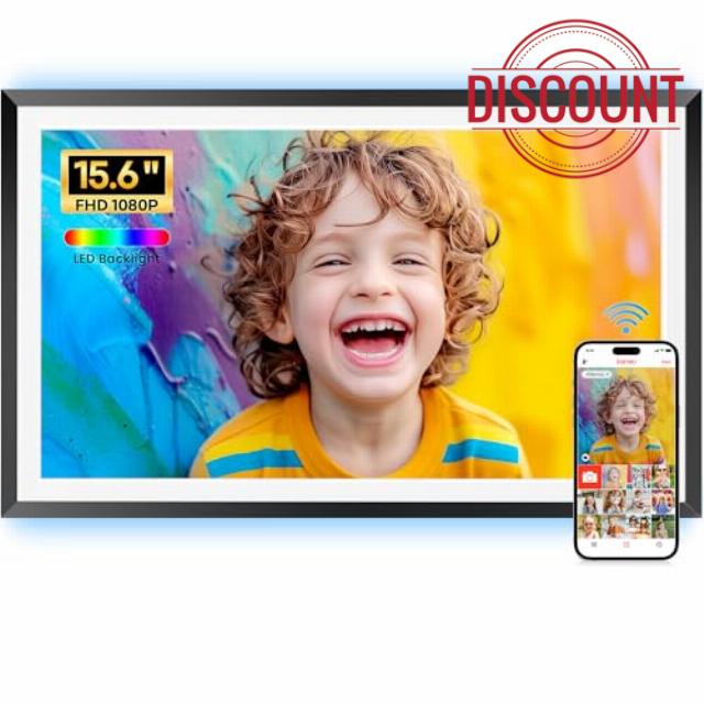 Frameo Digital Photo Frame -15.6" WiFi Large Digital Picture Frame with 1920x1080 FHD IPS Touchscreen