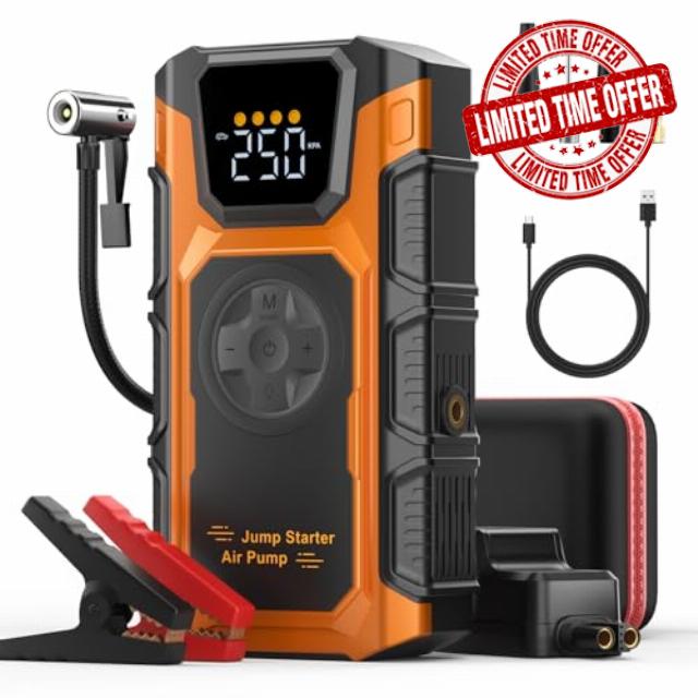 Jump Starter Power Pack 8 in 1 4500A Car Battery Booster Jump Starters with Air Compressor Portable 150PSI Cordless Tire Inflator