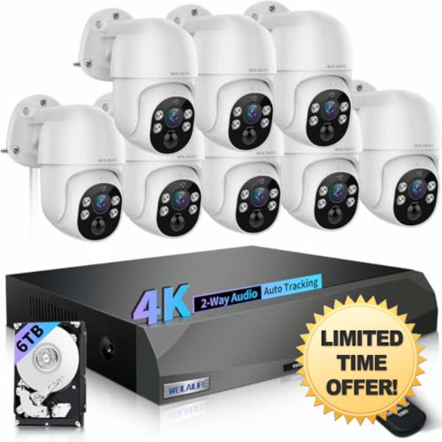 【PTZ Digital Zoom】 4K Wired Security Camera System