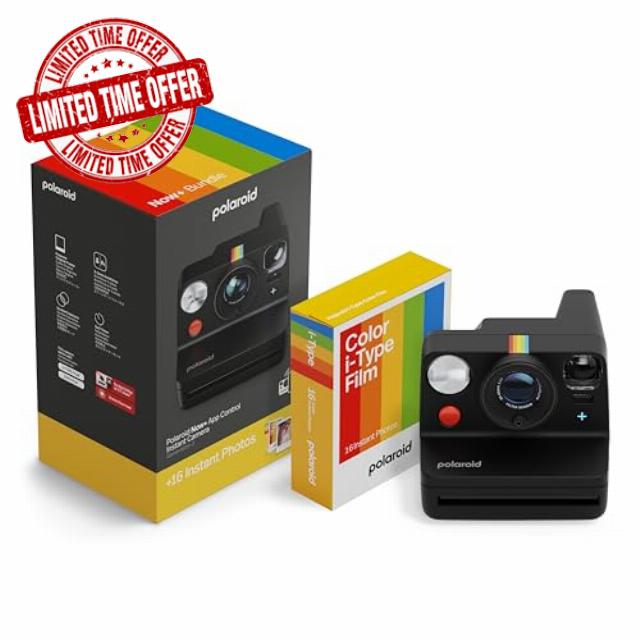 Polaroid - NOW+ Gen3 - Instant Camera Bluetooth Connected - Camera + Color Film Bundle (16 photos) Black (6562)