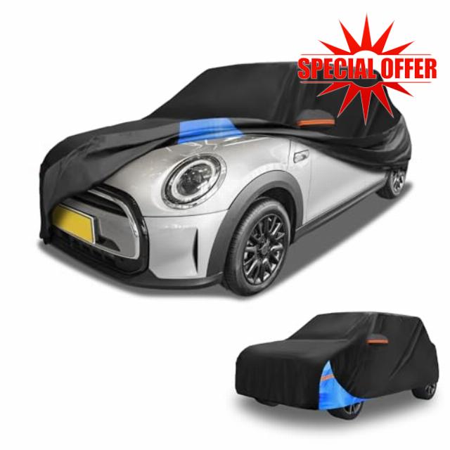 Partuto All-Weather Waterproof Car Cover - UV-Resistant Outdoor Full Exterior Protection for Mini Cooper 4DR 210D-PU Black Blue with Right Side Zippe