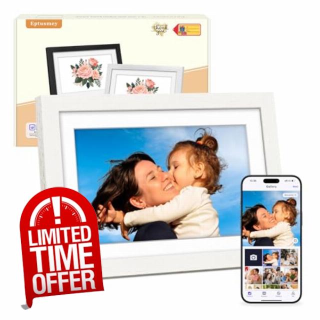 Eptusmey Digital Photo Frame WiFi Built-in 32GB 10.1 Inch Digital Picture Frame Oak Wood with 1280x800 HD IPS Touchscreen