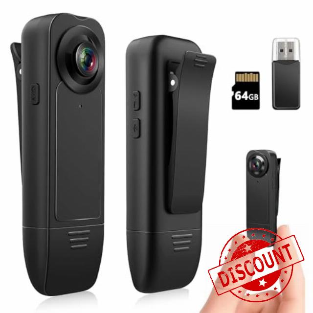 1080P Mini Body Camera with 64GB Memory Card Portable Worn Body Cam Loop Storage Body Worn Camera for Outdoor