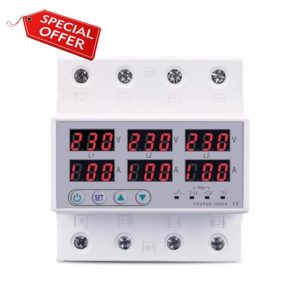 100A 3 Phase Voltmeter Ammeter Adjustable Over and Under Voltage Current Limit Protection Monitor Relays Protector 1Pcs(100A without N 380V)