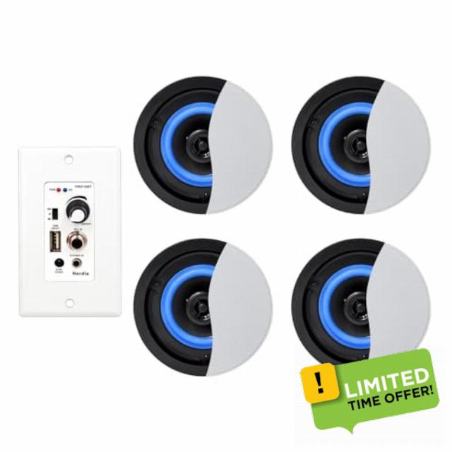Herdio Bluetooth Ceiling Speakers Wired 4 Inches 2-Way with 4 Channel Amplifier Receiver for Home Theater Living Room Office(4 Speakers)