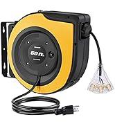 DEWENWILS Retractable Extension Cord Reel, 50FT Power Cord Reel with 14AWG/3C SJTOW, 13A Circuit ...