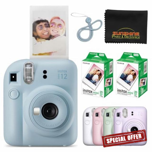 Fujifilm Instax Mini 12 Instant Camera Pastel Blue with 40 Sheets Fujifilm Instax Mini Film Bundle