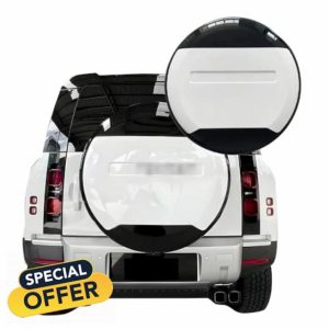 Spare Tire Cover Compatible with Land Rover Defender 2020-2025 Waterproof UV-Resistant Tire Protector for 90 110 130 18"-22" Wheels（Fuji White + Glossy Black + Black Letter