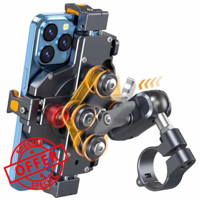 Aluminum Motorcycle Phone Mount with Vibration Dampener & High-Speed Secure Lock