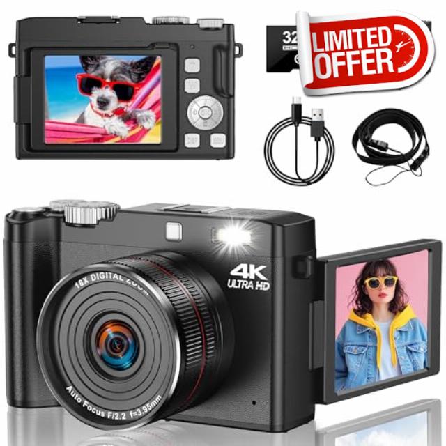 4K Digital Camera - 64MP Autofocus Vlogging Camera