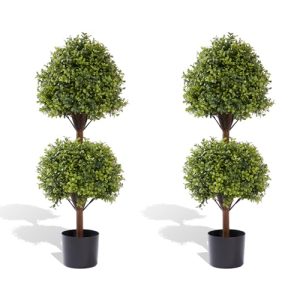 Set of 2 Fake Potted Plants Faux Bushes & Shrubs Plants for Outdoor Planter Front Proch Decor