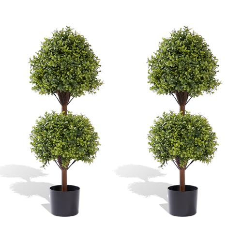 Set of 2 Fake Potted Plants Faux Bushes & Shrubs Plants for Outdoor Planter Front Proch Decor