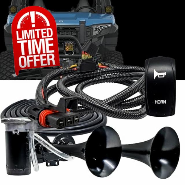 Air Horn Dual Trumpet with Power Bus Bar Plug Black Rocker Switch Wire Harness Kit Compatible with Polaris Pulse Power Bus Bar RZR Turbo R Pro Ranger Crew XPEDITION XP ADV 2018-2024