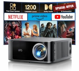 [1200 ANSI/Netflix-Licensed/36W Dolby Audio] Smart Projector with WiFi 6 and 2-Way Bluetooth