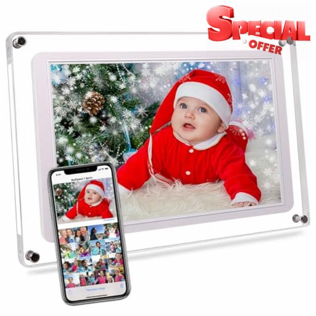 10.1-Inch Wi-Fi Digital Picture Frame with Frameo App - Acrylic Frame Design