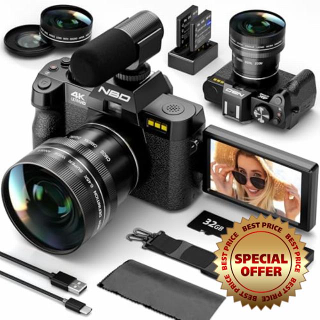 48MP Digital Cameras for Photography - 16X Zoom Travel Camera with 180° Flip Screen