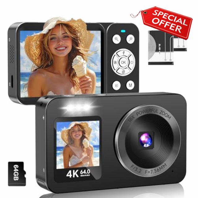 Digital Camera 4K 64MP with 64G SD Card